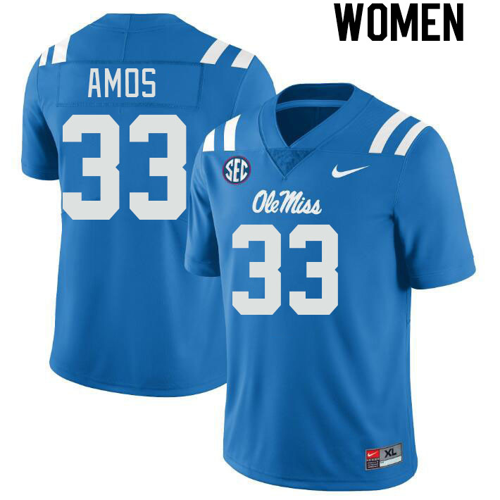 Women #33 Rashad Amos Ole Miss Rebels College Football Jerseys Stitched-Power Blue